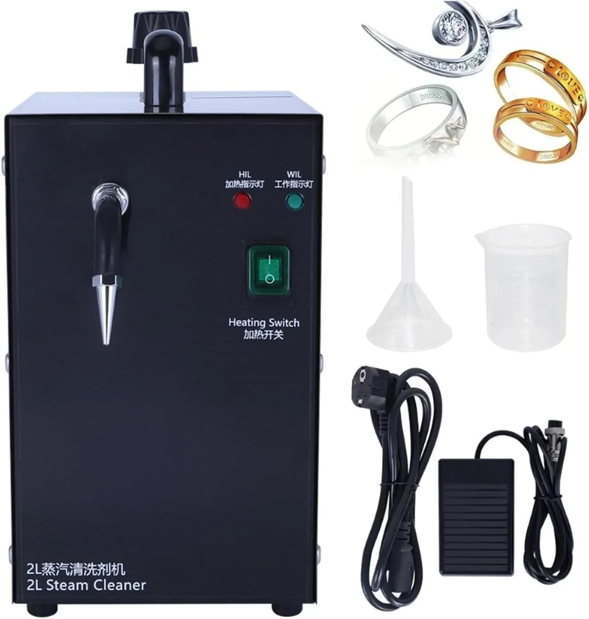 Pulitore a vapore, 2 L, 1300 W, acciaio inox, macchina per pulizia a vapore