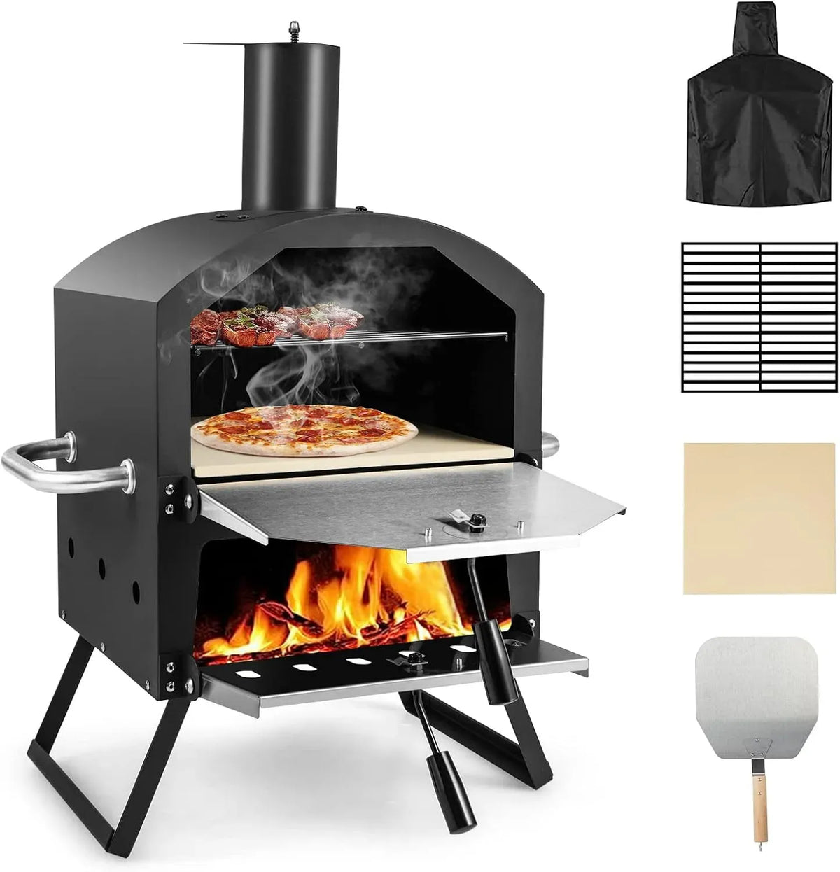 Forno elettrico per pizza, GYMAX, portatile, IP65, pietra refrattaria, acciaio inox, 2 Strati