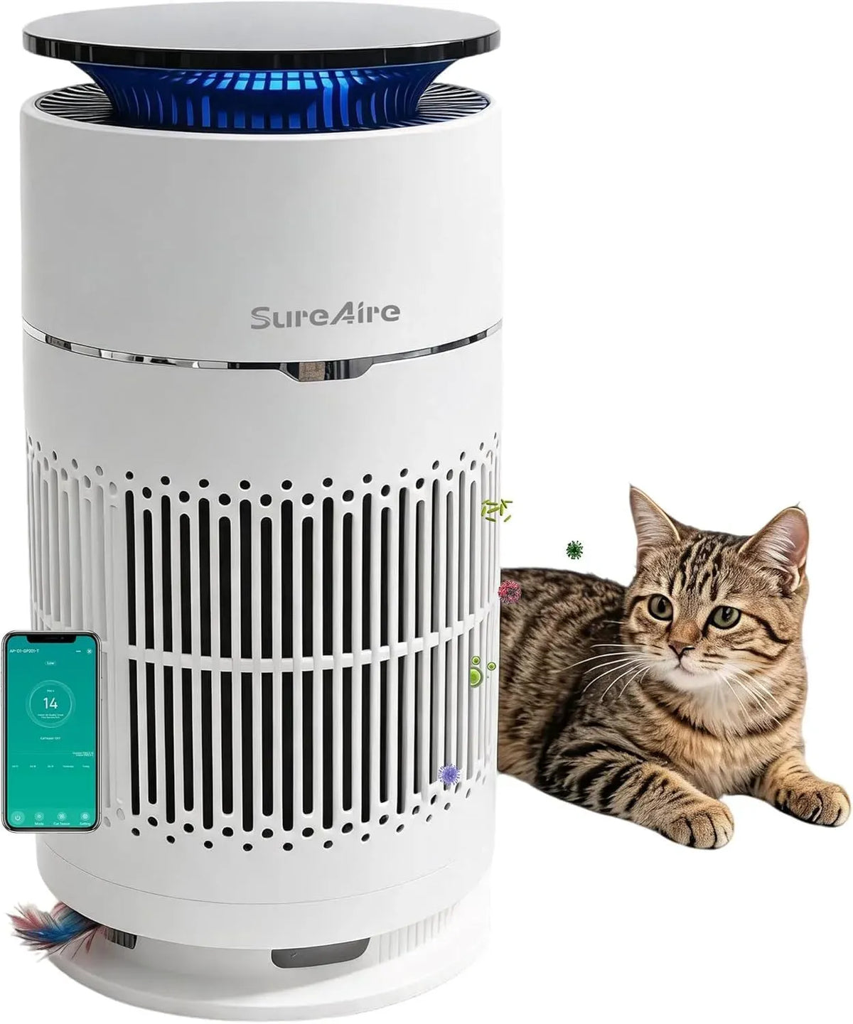 Purificatore d'aria, filtri di aspirazione dell'aria a 360° per peli di animali, Purificatori d'aria per gatti con filtro HEPA