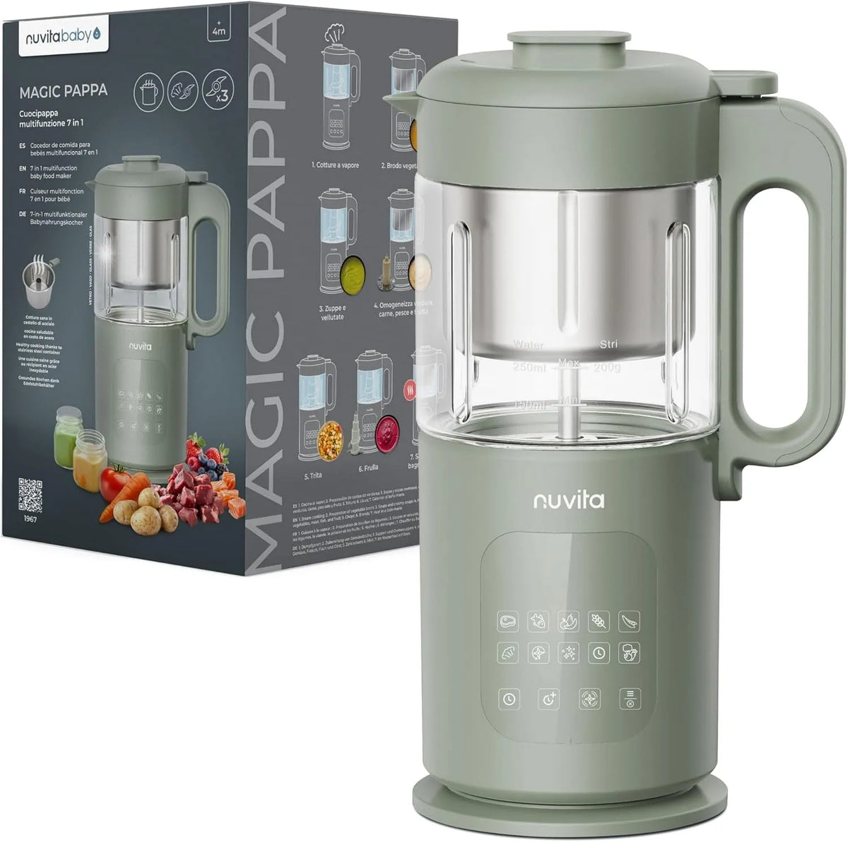7-in-1 Sminuzza, Nuvita Magic Pappa Cuocipappa Multifunzione, Cuoce a Vapore, Frulla, Nuvita Chef App