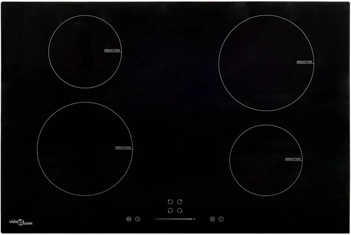 Piano cottura a induzione, 77cm, 4 fuochi, 7000 W, piastra a induzione, touch, da incasso, Doppia vetroceramica elettrica, vetro-ceramica