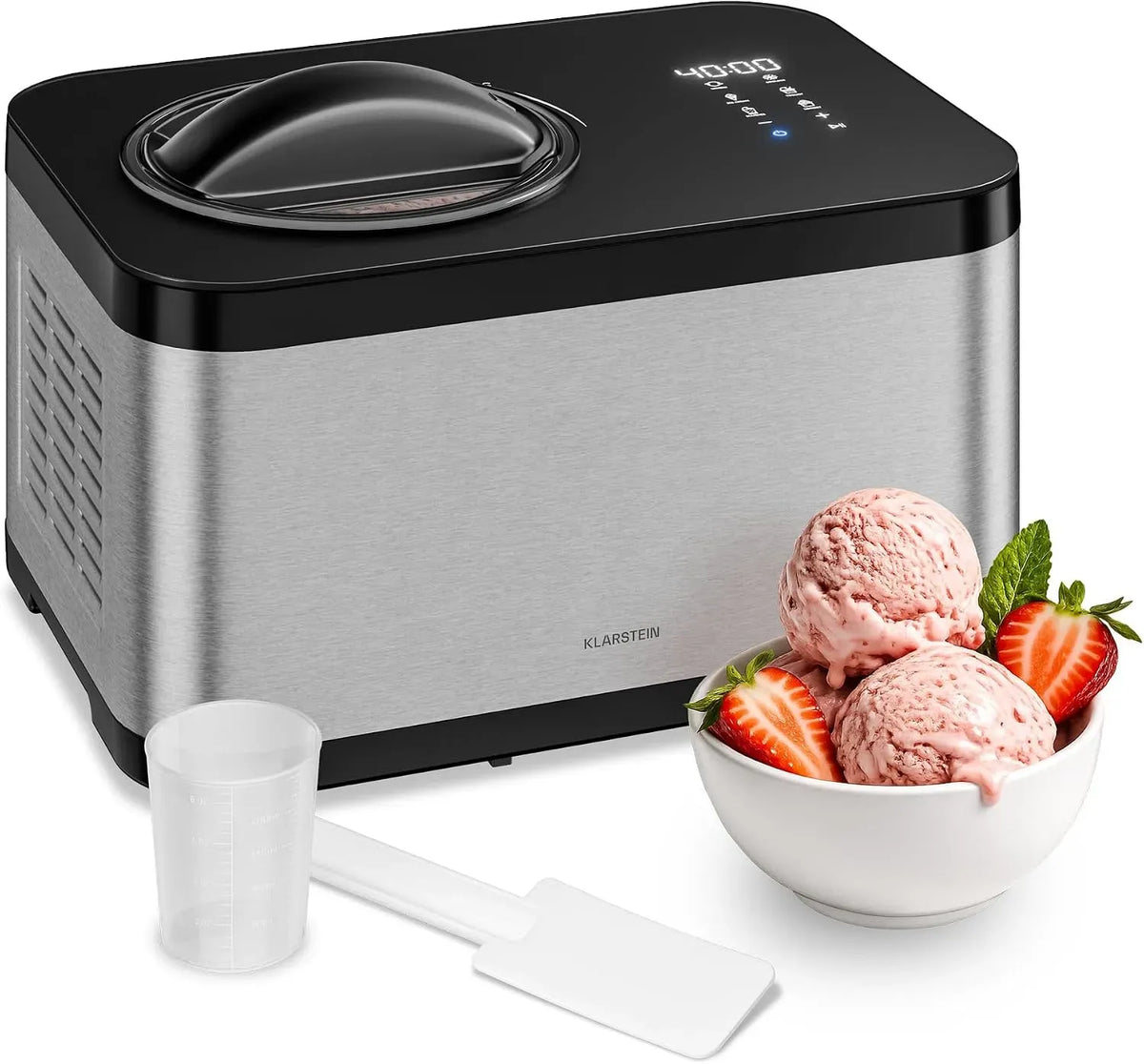 Klarstein yogurt e sorbetto, Verosteel, 1,5 L, 150 W, 4 programmi, Gelatiera, compressore, display touch