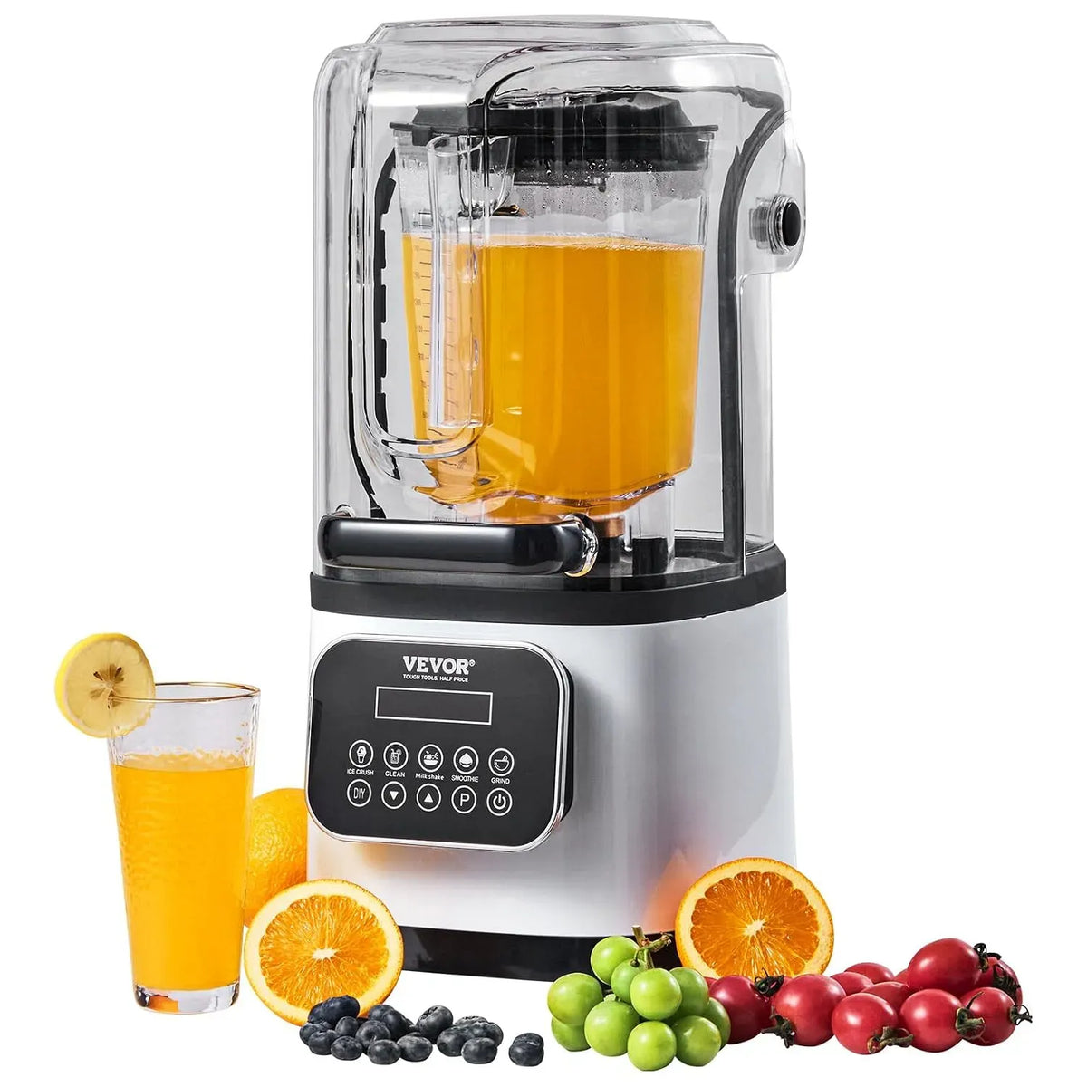 VEVOR Frullatore, 2 L, 1400 W, 5 programmi, acciaio inox, bianco