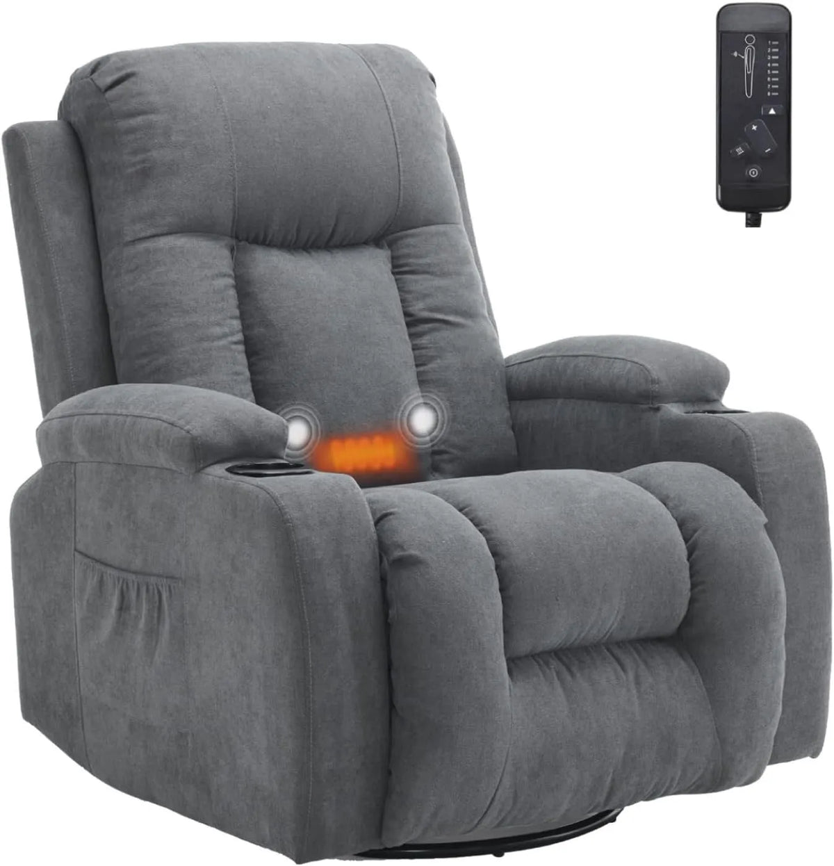 Poltrona relax con massaggio, LEADZM, grigio, funzione riscaldante