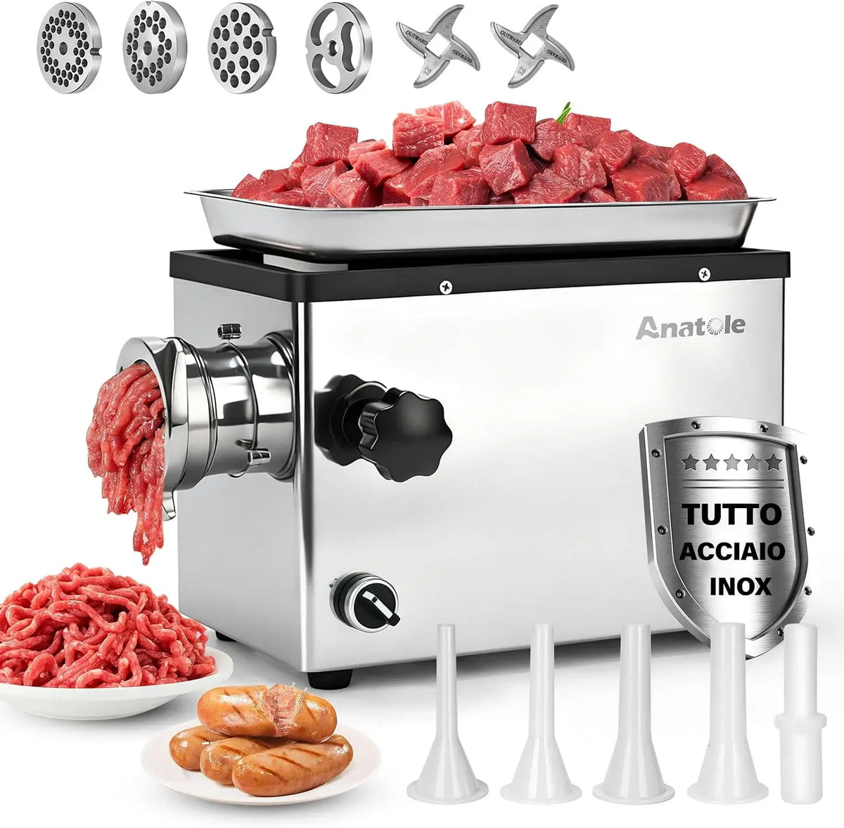 Anatole Tritacarne Elettrico per uso professionale 1100W Acciaio Inox Integrale