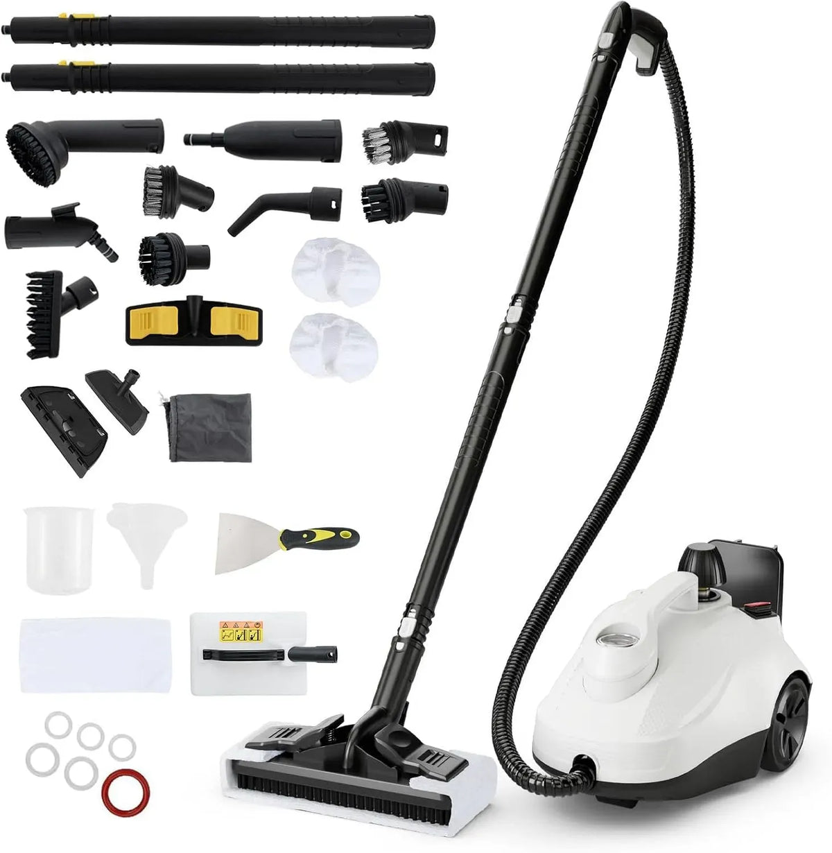 Pulitore a vapore RELAX4LIFE, 1,8 L, 2000 W, ampio serbatoio, uso su pavimenti, cucina, auto, finestre e divano, bianco, 24 Accessori e Manometro