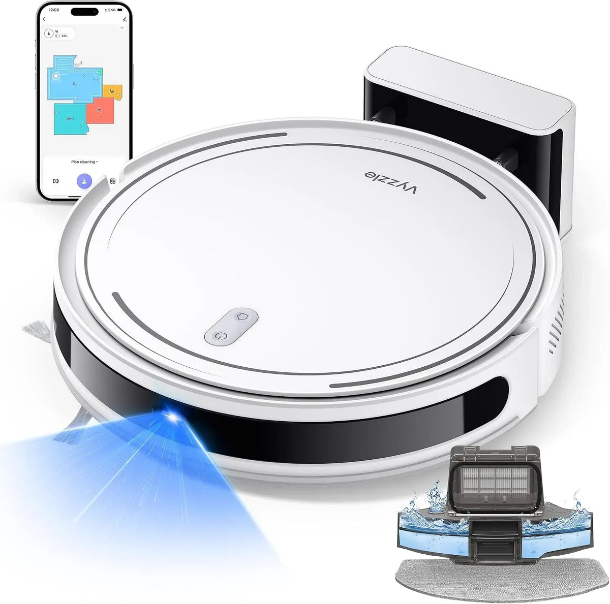 Robot aspirapolvere D10, app/Alexa, tappeti, aspirapolvere robot, Vyzzle Robot aspirapolvere con funzione di pulizia
