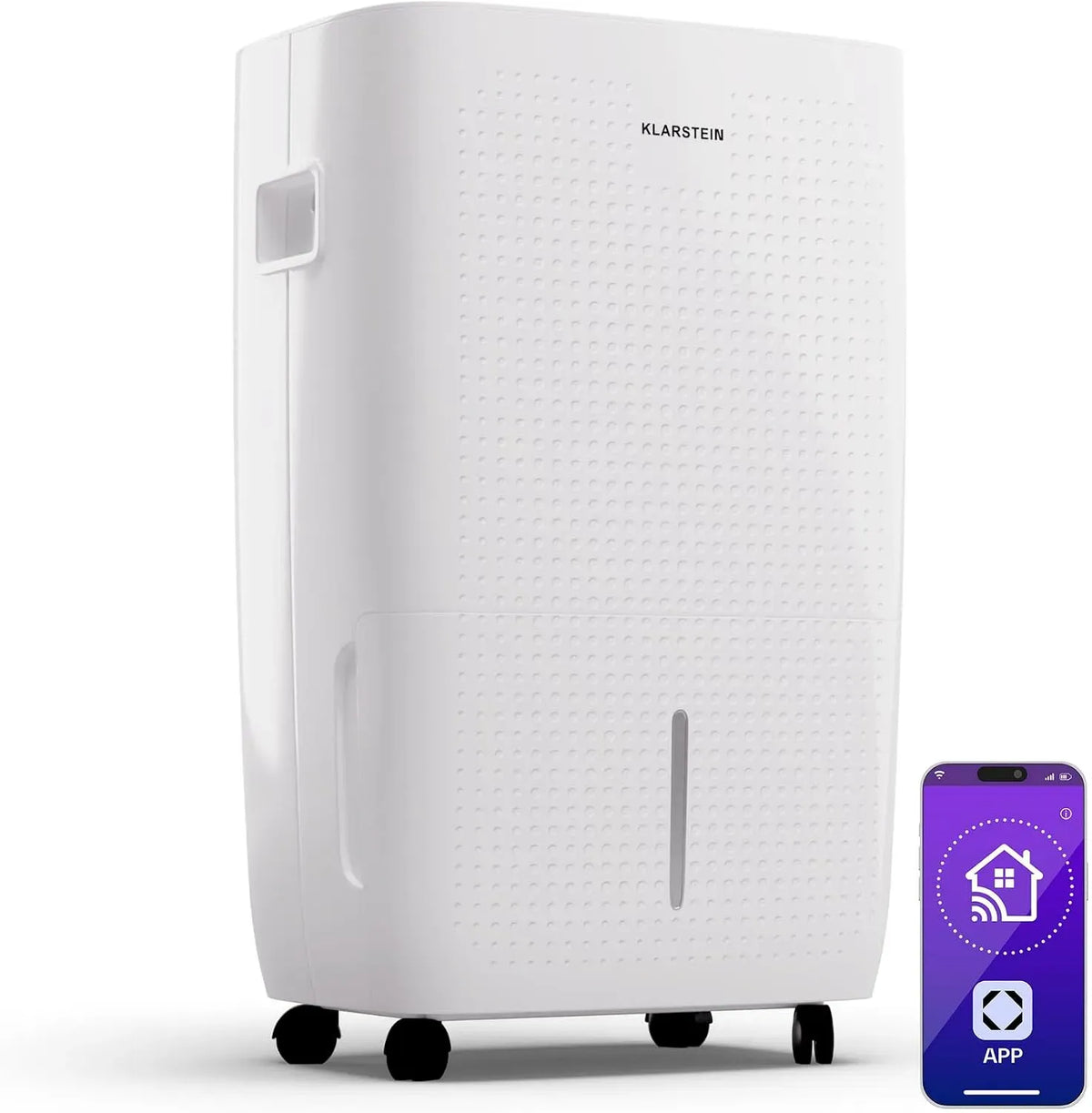 Klarstein 60L/24h Deumidificatore, 60 L, portatile, timer, Wi-Fi, app, ampio serbatoio, bianco, Portatile per Casa 45-65m², Controllo App