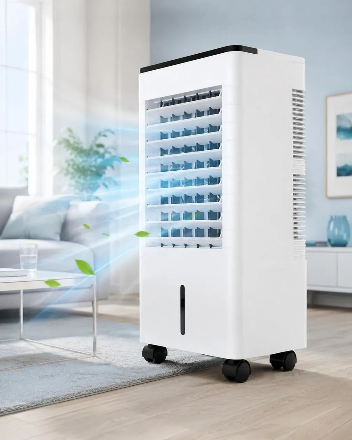 Ventilatore 12H, 9 L, 75 W, portatile, touch, timer, 3 velocità, Raffrescatore Evaporativo Portatile 9L, Pannello Touch LED, 4 Panetti di Ghiaccio